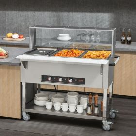 3-Pan Commercial Food Warmer, 3 X 20.6QT Electric Steam Table, 1500W Professional Buffet Catering Food Warmer With Acrylic Sneeze Guard, Food Grade St