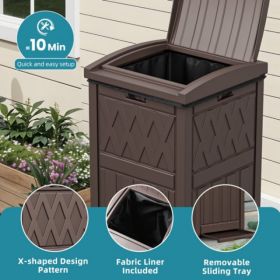 32 Gallon Outdoor Trash Can, Waterproof Resin Garbage Bin With Lid & Drip Tray For Porch Backyard Patio, Dark Brown  Shipment From Walmart