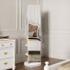 360° Rotating 66"x14" Multifunctional Full Length Mirror with Hook Storage Rack Coat Rack with Mirror Solid Wood Floor Mirror Bedroom Living Room Cloa