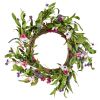 Artificial Decorative Wreath, 22 in, Pink Green, Decorated with Daisies, Babysbreath, Buds