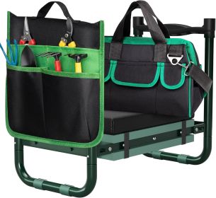 Foldable Garden Kneeler and Seat Bench with Cross-Body Tool Bag, Removable Tool Pouch, Heavy Duty Garden Stool with Soft Kneeling Pad, No Assembly