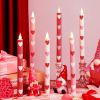 6 Pcs Heart Glitter Flameless Taper Candles 10.6 Inch Valentines Day Candles Battery Operated LED Candlesticks for Valenties Wedding Bridal Birthday S