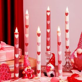 6 Pcs Heart Glitter Flameless Taper Candles 10.6 Inch Valentines Day Candles Battery Operated LED Candlesticks for Valenties Wedding Bridal Birthday S