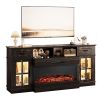 70-inch Black Gold Oak Electric Fireplace TV Stand - 2 Lattice Glass Doors, 2 Drawers & Shelf, Compatible with 36" 3-Sided Glass Insert