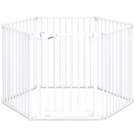 6-Panel Expandable Safety Gate (34.5"-154"), 270Â° Rotatable Baby/Pet Barrier For Fireplace Stairway Doorway-White