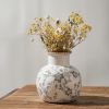Ceramic Vintage Vase, 5.91 Inch Retro Ice Cracked Floral Vase, Rustic Farmhouse Vases for Home , Bookshelf, Garden, , Tuscan , Gray Floral Pattern