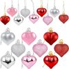 36Pcs Valentines Heart Shaped Ornaments - Valentines Heart Decorations - Red Pink Silver Glitter Heart Shaped Baubles - Romantic Christmas Valentines
