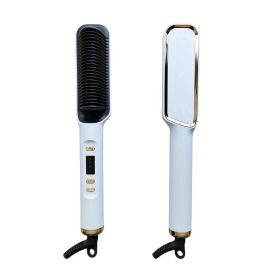 Professional Ionic Hair Straightening Brush, Fast Heating Ceramic With Auto Lock & Shutoff, Anti-Scald, 110V With LED Screen, 30 Temperature Settings, (Option: White)
