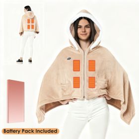 Wearable Heated Throw Blanket With 20000mah Battery Pack Double Sided Flannel Portable Electric Heating Hoodie For Women Men Machine Washable 3 Heatin (Option: Beige-Included)