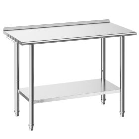 Stainless Steel Work Table, 24x48 Inch Food Prep Table With Backsplash, Commercial Kitchen Workstation With Adjustable Undershelf, Metal Heavy Du (Option: default)