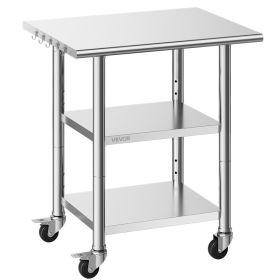 Stainless Steel Work Table, 24x30 Inch Food Prep Table With 2 Shelves And Wheels, Commercial Kitchen Workstation, Metal Heavy Duty Utility Workta (Option: default)