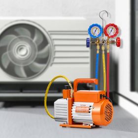 3.5 CFM HVAC Single Stage Rotary Vane Vacuum Pump And Manifold Gauge Kit (Option: Orange)