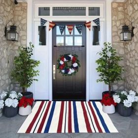 "American Flag Doormat - Patriotic USA Flag Welcome Mat, Non-Slip Indoor/Outdoor Front Door Rug, Veterans Day Gift, Porch Home Decor - Red White And B (Option: 24x16)
