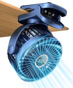 Portable Mini Personal Fan, Small Rechargeable Battery Powered Stroller Fan for Desk, Strong Clamp Grip, 360° Rotation, 3-Speed, LED Display (Color: Blue)