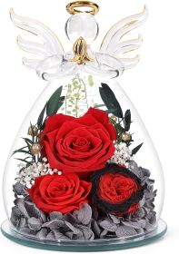 Gifts for Mom Birthday Gifts for Women Preserved Rose Forever Flower in Glass Angel Figurines Fresh Flowers for Delivery Anniversary Mothers Day Real (Color: Deep Red (Rose, Austin, Baby's Breath, Hydrangea))