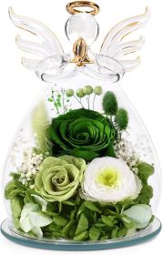 Gifts for Mom Birthday Gifts for Women Preserved Rose Forever Flower in Glass Angel Figurines Fresh Flowers for Delivery Anniversary Mothers Day Real (Color: Green (Rose, Austin, Baby's Breath, Hydrangea))