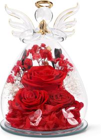 Gifts for Mom Birthday Gifts for Women Preserved Rose Forever Flower in Glass Angel Figurines Fresh Flowers for Delivery Anniversary Mothers Day Real (Color: Red (Rose, Austin, Baby's Breath, Hydrangea))