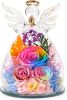Gifts for Mom Birthday Gifts for Women Preserved Rose Forever Flower in Glass Angel Figurines Fresh Flowers for Delivery Anniversary Mothers Day Real