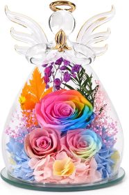 Gifts for Mom Birthday Gifts for Women Preserved Rose Forever Flower in Glass Angel Figurines Fresh Flowers for Delivery Anniversary Mothers Day Real (Color: Sunset Rainbow(rose, Austin, Baby's Breath, Hydrangea))