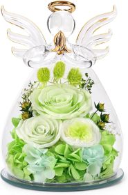 Gifts for Mom Birthday Gifts for Women Preserved Rose Forever Flower in Glass Angel Figurines Fresh Flowers for Delivery Anniversary Mothers Day Real (Color: Light Green(rose, Austin, Baby's Breath, Hydrangea))