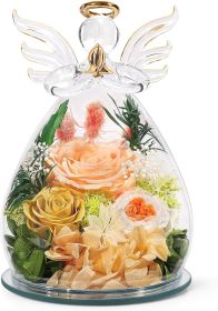 Gifts for Mom Birthday Gifts for Women Preserved Rose Forever Flower in Glass Angel Figurines Fresh Flowers for Delivery Anniversary Mothers Day Real (Color: Champagne (Rose, Austin, Baby's Breath, Hydrangea))