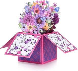 3D Pop Up Mothers Day Card, Best Mom Ever, Handmade Flowers Pop Up Card for Mom, Wife, Women, Her, Mother Birthday Card with Envelope & Notecard (Color: Purple Floral Bouque)