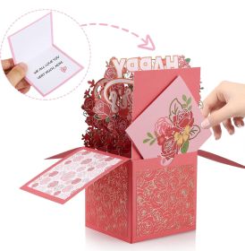 3D Pop Up Mothers Day Card, Best Mom Ever, Handmade Flowers Pop Up Card for Mom, Wife, Women, Her, Mother Birthday Card with Envelope & Notecard (Color: Red)