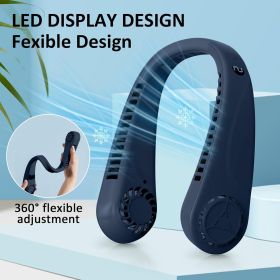 Portable Hands free Bladeless Hanging Neck Fans with Screen Display and 5 Speeds Levels, USB Rechargeable (Color: Blue)