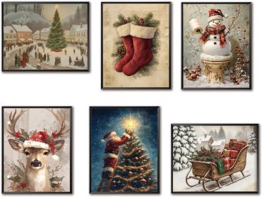 Easter Bunny Wall Art Set of 9, Vintage Spring Rabbit Canvas Prints, Cute Bunny & Easter Egg Paintings (Color: 10"L x 8"W  Christmas  Unframed)