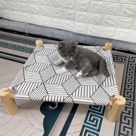 Cat & Dog Hammock Bed – Wooden Elevated Pet Cot with Breathable Mesh – Raised Cat Bed for Small Pets (Color: White Diamond)