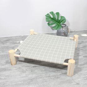 Cat & Dog Hammock Bed – Wooden Elevated Pet Cot with Breathable Mesh – Raised Cat Bed for Small Pets (Color: Grey Grid)