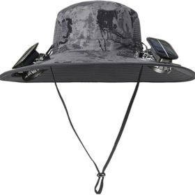 Solar Fan Hat Rechargeable 2Detachable Solar Fans,Water-Repellent Wide Brim Bucket Hat, Outdoor Camping Hiking Golf Sun Hat (Color: Grayscaleprinting)