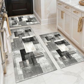 Three-piece kitchen rug set, non-slip and washable, abstract pattern kitchen hallway rug, soft and comfortable, suitable for sinks, floors, entrances (Main Color: White, Main Material: Polyester)