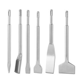 SDS Plus Chisel Set, 6pcs SDS Plus Rotary Hammer Drill Attachments, Includes Point, Flat, & U-Groove Chisels, Heat Treated 40Cr Alloy Steel, Shar (Option: default)
