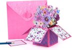 3D Pop Up Mothers Day Card, Best Mom Ever, Handmade Flowers Pop Up Card for Mom, Wife, Women, Her, Mother Birthday Card with Envelope & Notecard