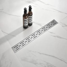 24 Inch Linear Shower Drain With Removable Brick Patterned Grate Cover, 304 Stainless Steel Shower Floor Drain With Hair Strainer And Leveling Feet (Option: Defaulttitle)
